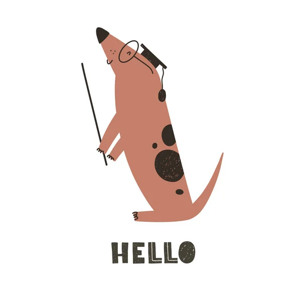 ハッピーダッハウンド漫画のキャラクター 子供のための犬のプリント フラットスタイルのベクトルイラスト — ストックベクタ