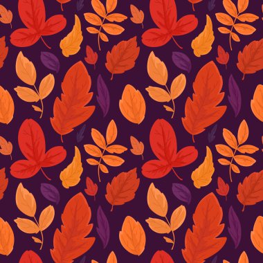 Sonbahar yapraklarıyla kusursuz desen. Düz biçimli vektör deseni.