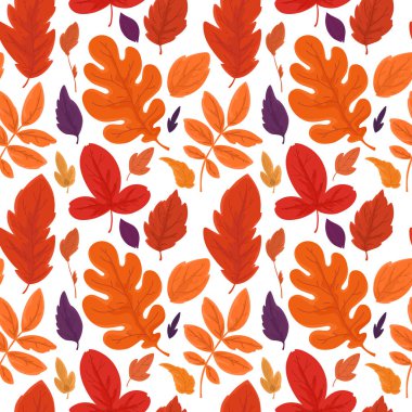 Sonbahar yaprakları ve böğürtlenlerle kusursuz bir arka plan. Düz biçimli vektör deseni.