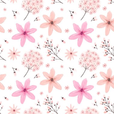 Suluboya tarzında narin bahar çiçekleri olan kusursuz bir desen. Çiçek