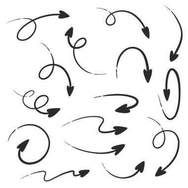 Beyaz arka planda elle çizilmiş izole vektör okları. Fırça biçimi.