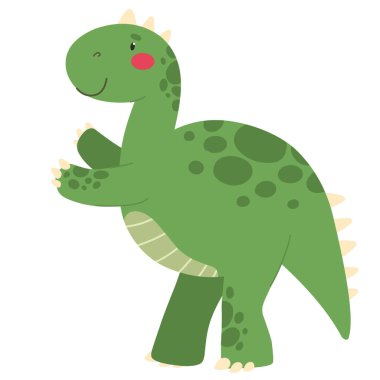 Şirin dinozor, hayvanlı çocuk deseni. Çizgi film düz stiliyle vektör illüstrasyonu.