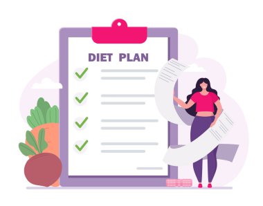 Diyet planı çizimi. Spor ve spor yapan ve spor yapan insanlar.