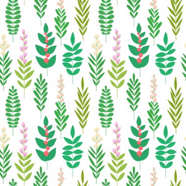 Böğürtlenli ve çiçekli kusursuz botanik desen, botanik arka plan elementleri, bitkiler.