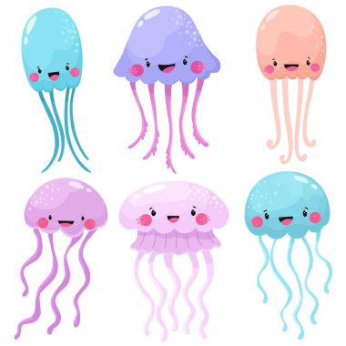 Şirin denizanası koleksiyonu, deniz canlılarının çocuk baskıları.