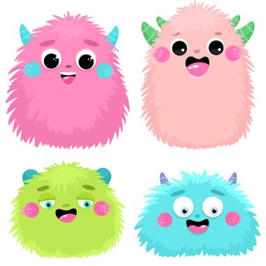 Şirin tüylü canavarlar, çocuk baskısı, mutlu karakterler.