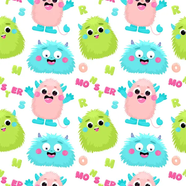 Şirin tüylü canavarlarla kusursuz desen, çocuk parmak izi.