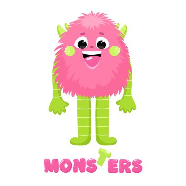 Şirin pofuduk ve mutlu canavar, yazılı çocuk canavarı, arkadaş canlısı karakter.