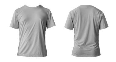 Boş gri temiz tişört modeli, izole edilmiş, ön manzara. Boş t-shirt modeli. Futbol için temiz kumaş ya da kıyafet şablonu. kırpma yolu