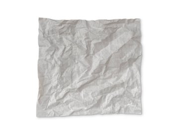 Reklam medyası için beyaz izole arka planda duran buruşuk kağıt ya da doku. kırpma yolu ile
