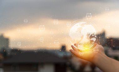 Gezegenin güvenliğini, ağını ve bağlantılarını koruma kavramı. Küresel internet ağının çalışma ve yönetim kavramı.