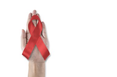 Dünya yardımlaşma günü ve ulusal HIV AIDS ve kırmızı kurdeleli yaşlanma farkındalığı ayı (beyaz arka planda kırpma yolu ile izole edilmiş))