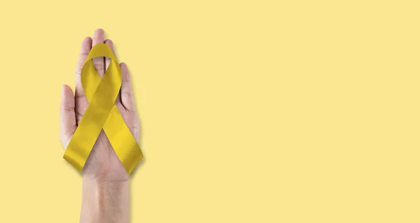 Childhood Cancer Awareness Gold Ribbon Isolated White Background Clipping Path — Foto de Stock