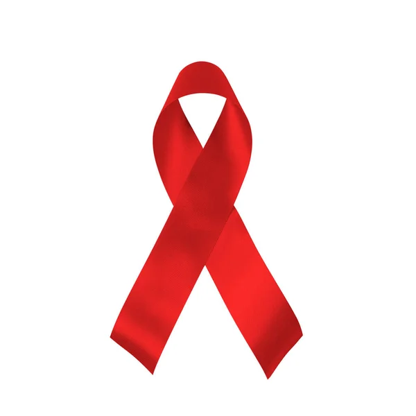 Red Awareness Ribbon White Background Close Realistic Red Ribbon World — Stock Photo, Image