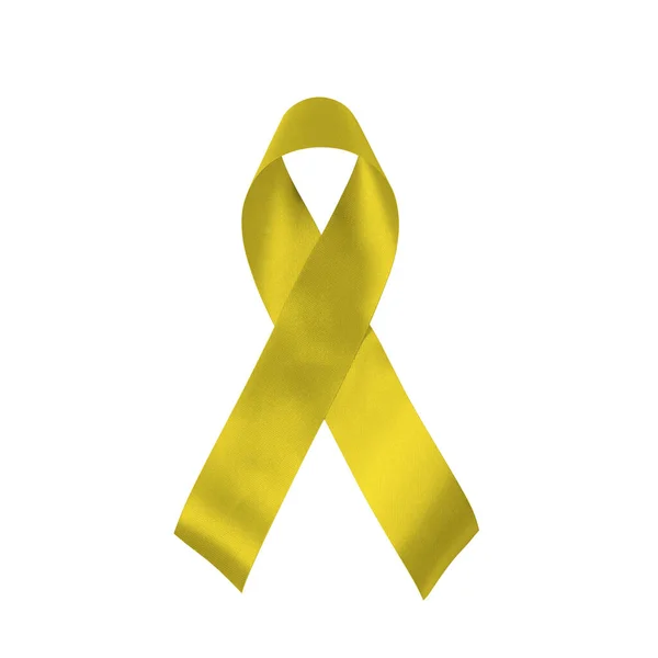 白い背景に黄色のリボンが孤立 軍の支援自殺予防骨癌養親のシンボル クリッピングパス — ストック写真