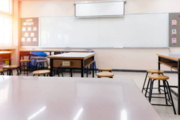 Cropped Shot Table Copy Space Blurred Study Room Empty Classroom — Stock Photo, Image
