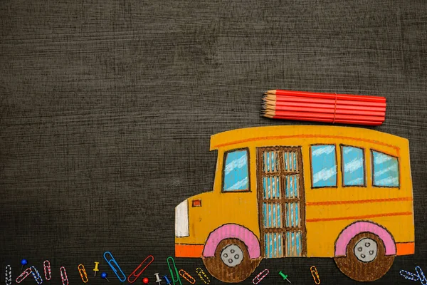 Εκπαίδευση Και Πίσω Στο Σχολείο Έννοια Κάτοψη Του Σχολικού Λεωφορείου — Φωτογραφία Αρχείου