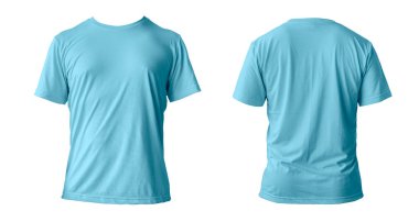 Boş mavi temiz tişört modeli, izole edilmiş, ön manzara. Boş t-shirt modeli. Futbol için temiz kumaş ya da kıyafet şablonu. kırpma yolu