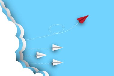 Farklı, Lider Bireysellik Kavramı. Gökyüzünde Uçan Eşsiz Kağıt Uçak. Yerden gelen bir uzay gemisine benziyor.. 
