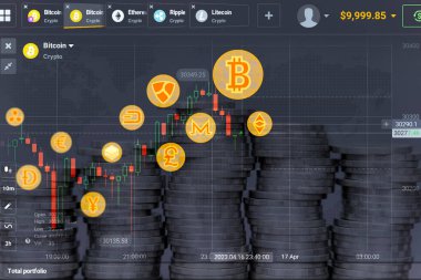 Altın Ethereum bit para modeli ve şifreli para birimi finansmanı için borsa grafiği afiş siyah zemin üzerinde. Kripto para birimi Bitcoin ve Sanal Döviz Pazarı