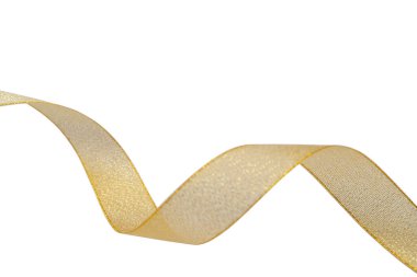 Beyaz arka planda izole edilmiş altın kurdele, parlak kıvırcık noel süsü, altın noel hediyesi konsepti. Whit üzerinde izole altın kurdele koleksiyonu