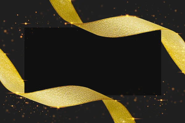 Чистое Спасибо Открытка Золотой Лентой Золотая Лента Изолирована Черном Фоне — стоковое фото