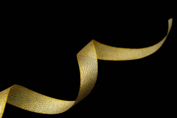 Золотая Ткань Лента Черном Фоне Золотая Лента Изолирована Черном Фоне — стоковое фото
