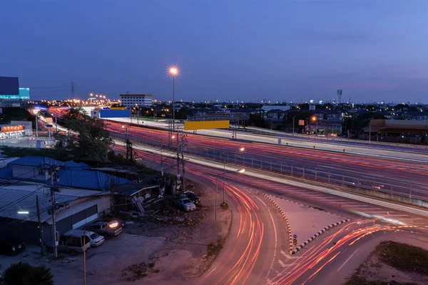 Длительная Экспозиция Пробок Время Ночного Путешествия Автомагистрали Таиланде Абстрактная Кривая — стоковое фото