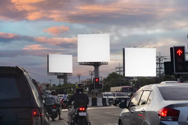 Billboard Auf Der Country Road Leere Plakatwand Auf Lichtpfaden Straße — Stockfoto