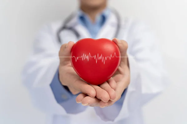 Doctor Holding Red Heart Shape Hand Modern Medical Network Icon — Stock Photo, Image