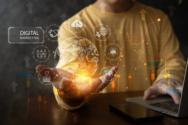 Parlak ışık Data dijital pazarlama analiz grafiği. Koyu arkaplanda ampul var. Teknoloji kavramlarında 3 boyutlu illüstrasyon. Pay Per Click (PPC) gösterge paneli, iş teknolojisi geliştirme.