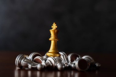 Kral satranç taşları düşmekte olan satranç kavramları üzerinde durmaktadır Önde gelen takım çalışması gönüllüsü ya da kazanma ve liderlik stratejik planı ve risk yönetimi ya da takım oyuncusunun meydan okuması.