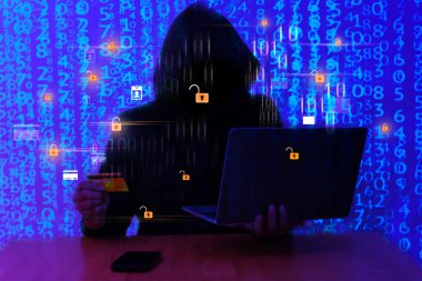 Sunucu odası arka planında siber güvenlik kırılganlığı Log4J 'deki kapüşonlu bilgisayar korsanı. Metaverse dijital dünya teknolojisi. Siber güvenlik savunmasızlığı Log4J ve hacker, kodlama, kötü amaçlı yazılım kavramı. 