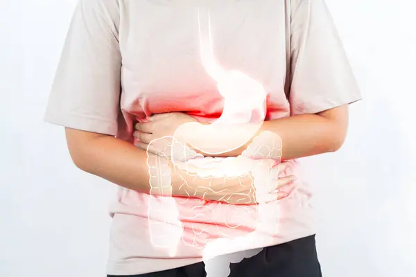 Frau Berühren Magenschmerzen Leiden Unter Magenschmerzen Ursachen Der Menstruationszeit Magengeschwüre Stockfoto