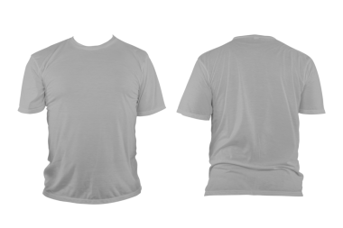 Yuvarlak boyunlu, yakasız ve kolsuz gri tişörtlü..