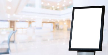 Marketing and advertising concept. Mock up blank advertising billboard with copy space for your text message or media and content at lobby for waiting at clinic or hospital, commercial.