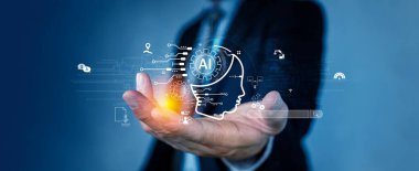 Yapay zeka sanal asistanı Chatbot ile yapay zeka konsepti ile insan etkileşimi, yapay zeka mühendisliği, LLM yapay zeka derin öğrenimi iş desteği için üretken yapay zeka kullanımı. FaaS