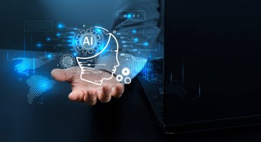 Yapay zeka sanal asistanı Chatbot ile yapay zeka konsepti ile insan etkileşimi, yapay zeka mühendisliği, LLM yapay zeka derin öğrenimi iş desteği için üretken yapay zeka kullanımı. FaaS