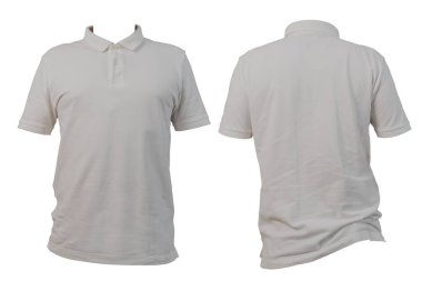 Beyaz arka planda önü ve arkası klasik beyaz polo gömlek görüntüsü, giysi modelleri, marka tasarımı, ürün sunumu, e-ticaret, moda ile ilgili görsel içerik için ideal. Kesme yolu.