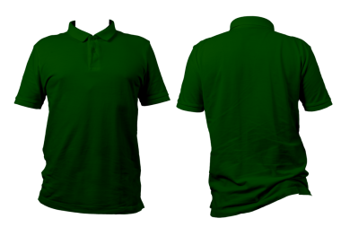 Beyaz arka planda izole edilmiş yeşil polo tişörtün ön ve arka manzarası. Giysi modeli, markalaşma, kıyafet şablonu, üniforma tasarımı, moda kataloğu ya da e-ticaret sunumu için ideal. Kesme yolu.