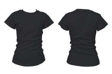 Beyaz arkaplanda siyah sade kısa kollu tişört ve arka plan. Moda ya da baskı tasarım sunumu için günlük boş giysi modeli. İzole edilmiş ve kırışık dokusu dahil. Kesme yolu.