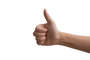 Bir insan eli temiz beyaz bir arkaplanda olumlu bir jest yapıyor, onayı, başarıyı, pozitifliği, anlaşmayı, motivasyonu, teşvikleri, iyi geri bildirim kavramlarını sembolize ediyor. Kesme yolu.