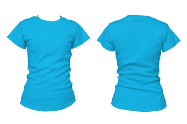 Mavi tişört önü ve arkası beyaz arka planda izole edilmiş. Moda tasarımı, giyim şablonu, ürün sunumu ve yaratıcı reklam kullanımı için mükemmel. Kesme yolu.