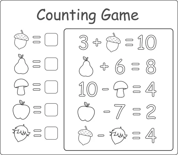 Educational Kids Game Math Education Addition Subtraction Worksheet Preschool School — Stock Vector