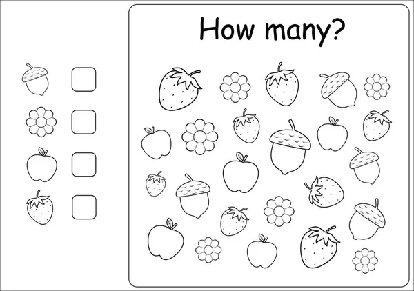 Špehuju Děti Kolik Tam Ovoce Zeleniny Matematická Hra Pro Děti — Stockový vektor