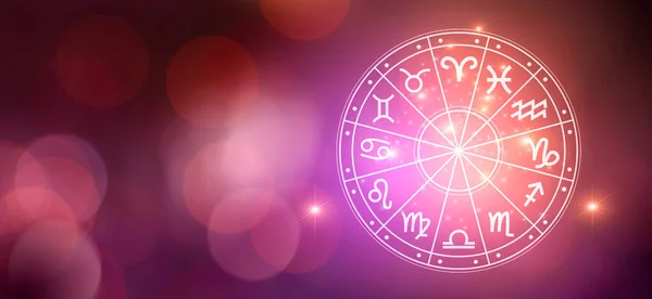 Tierkreiszeichen Innerhalb Des Horoskopkreises Astrologie Himmel Mit Vielen Sternen Und — Stockfoto
