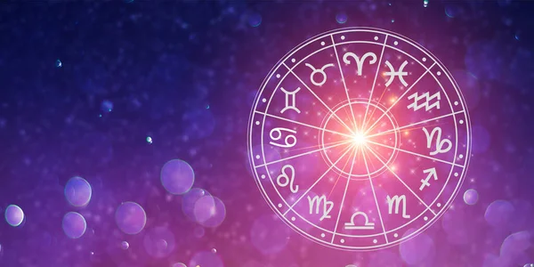 Zodiaktecken Inuti Horoskopcirkeln Astrologi Himlen Med Många Stjärnor Och Månar — Stockfoto
