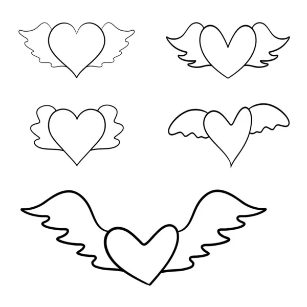 Καρδιά Φτερά Ζωγραφισμένη Στο Χέρι Γραμμή Σχέδιο Λευκό Φόντο Μεμονωμένα — Διανυσματικό Αρχείο