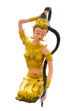 Phra Mae Thorani beyaz arka planda Budizm Meleğini İzole Etti