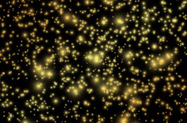 Kara Gece 'de Altın Parıltı. Karanlıktaki Parıldayan Işıklar. Altın Yıldızlı Gece Arkaplanı. Zarif Altın Parıltı deseni. Gece yarısı gökyüzünde parlayan yıldızlar. Altın Parıltı Gece Alanı